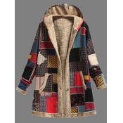 Lovely Trendy Hooded Collar Print Red Long Plus Si