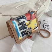 Lovely Casual Letter Print Khaki Crossbody Bag