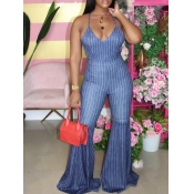 LW Striped Backless Flared Jumpsuit