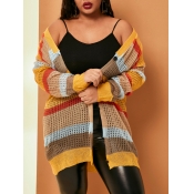 lovely Trendy Striped Yellow Plus Size Coat