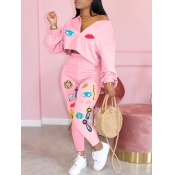 lovely Casual Print Pink Two Piece Pants Set