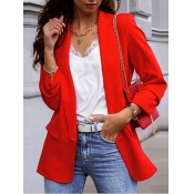 lovely Stylish Turn-back Collar Basic Red Blazer