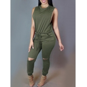 Lovely Casual Hollow-out Green One-piece Jumpsuit