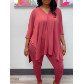 LW Plus Size Casual V Neck Basic Pink Two-piece Pa
