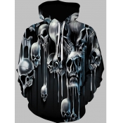 Lovely Men Street Hooded Collar Skull Print Black 