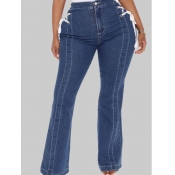 lovely Stylish Patchwork Blue Plus Size Jeans