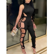 Lovely Sexy Hollow-out Skinny Black One-piece Jump