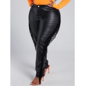 Lovely Trendy Tassel Design Black Plus Size Pants