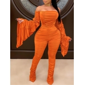 Lovely Plus Size Off The Shoulder Ruched Flared Ju