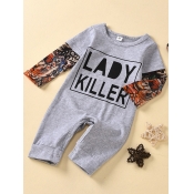lovely Casual Print Patchwork Grey Brown One-piece