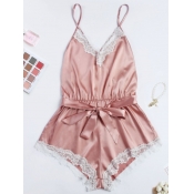 Lovely Sexy Lace Patchwork Pink Sleepwear