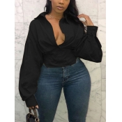 Lovely Plus Size Stylish Turndown Collar Buttons D