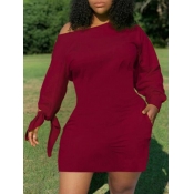 Lovely Casual Lace-up Red Mini Plus Size Dress