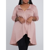 lovely Casual Asymmetrical Pink Plus Size T-shirt