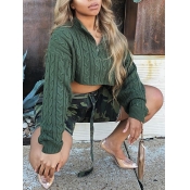 Lovely Stylish Turndown Collar Zipper Design Army 
