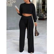 LW Bandage Design Crop Top Wide Leg Pants Set