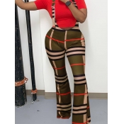 Lovely Trendy Grid Print Khaki Plus Size One-piece