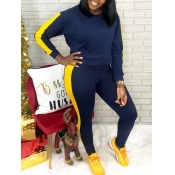 Lovely Sportswear O Neck Patchwork Dark Blue Two P