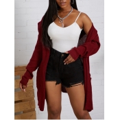 Lovely Casual Hooded Collar Loose Purplish Red Car