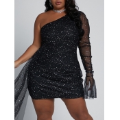 Lovely Stylish One Shoulder See-through Patchwork 