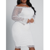 Lovely Sweet Patchwork See-through White Knee Leng