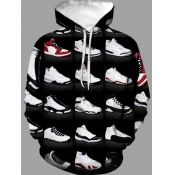 Lovely Men Street Hooded Collar Print Black Hoodie