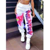 Lovely Street Letter Print White Pants