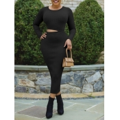 Lovely Casual O Neck Hollow-out Black Mid Calf Dre