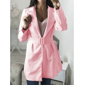 Lovely Stylish Turndown Collar Basic Pink Blazer
