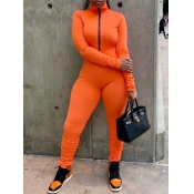 LW Sportswear Zipper Design Skinny Orange One-piec