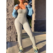 Lovely Sportswear U Neck Skinny Grey One-piece Jum