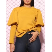 Lovely Casual O Neck Puffed Sleeves Yellow Hoodie
