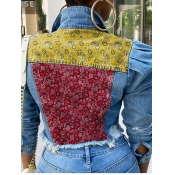 Lovely Street Turndown Collar Print Patchwork Blue