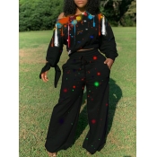 Lovely Casual Print Black Plus Size Two-piece Pant