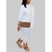 Lovely Casual O Neck Basic White Plus Size Two-pie