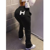 Lovely Street Letter Drawstring Black Pants
