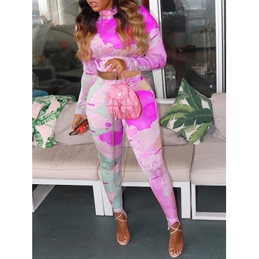 

LW Turtleneck Color-lump Slit Pants Set, Light purple