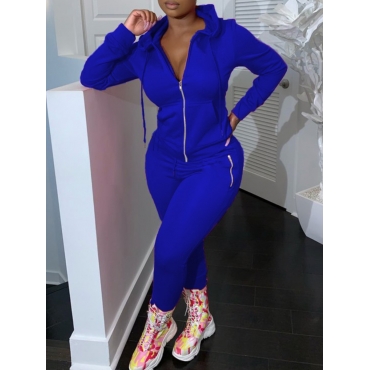 

LW Hooded Collar Zipper Design Pants Set, Blue