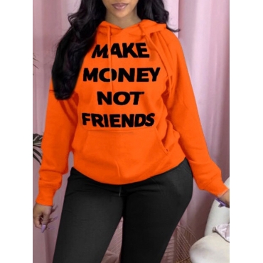 

LW Casual Hooded Collar Letter Print Orange Hoodie