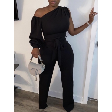 

LW Polyester Basic Solid Regular Jumpsuit, Black
