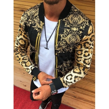 

LW SXY Men Print Zipper Design Gold Jacket