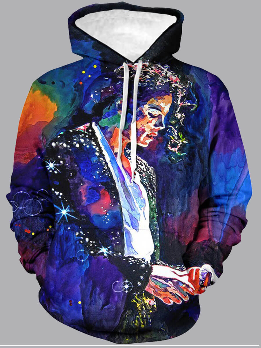 LW Men Hooded Collar Graffiti Print Multicolor Hoodies