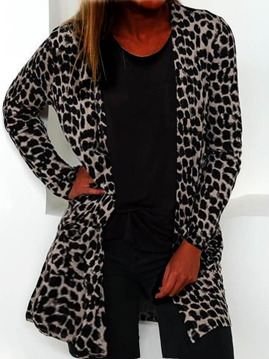 

Lovely Stylish Long Sleeve Leopard Print Coat