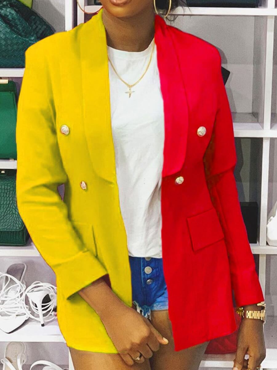 

Lovely Stylish Turn-back Collar Patchwork Buttons Design Yelllow Blazer, Yellow