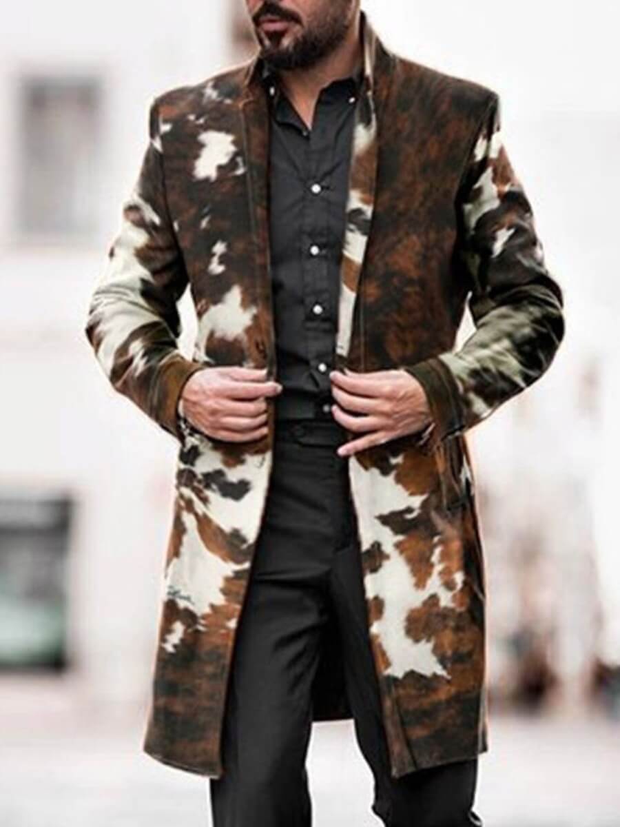 

Lovely Stylish Turndown Collar Print Brown Men Wool