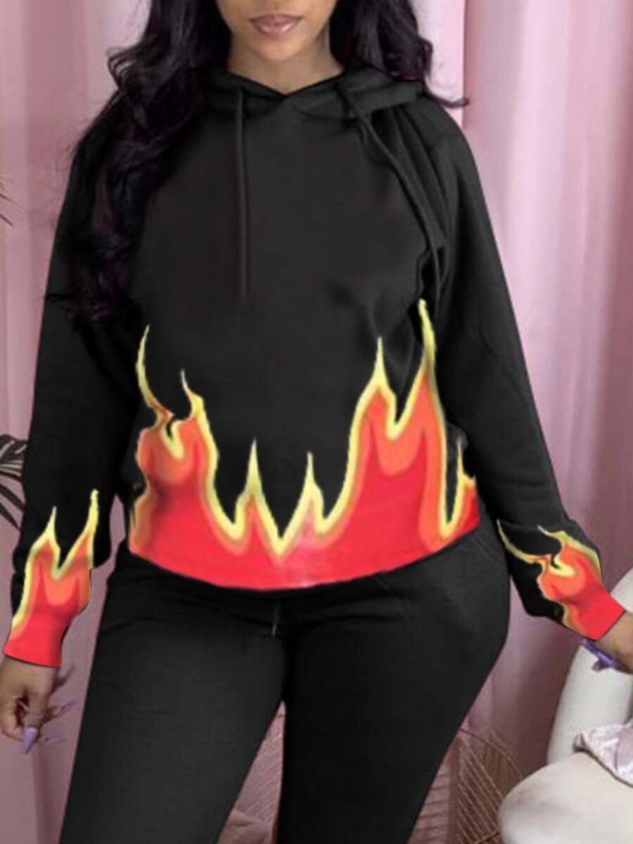 

Lovely Casual Hooded Collar Print Black Hoodie