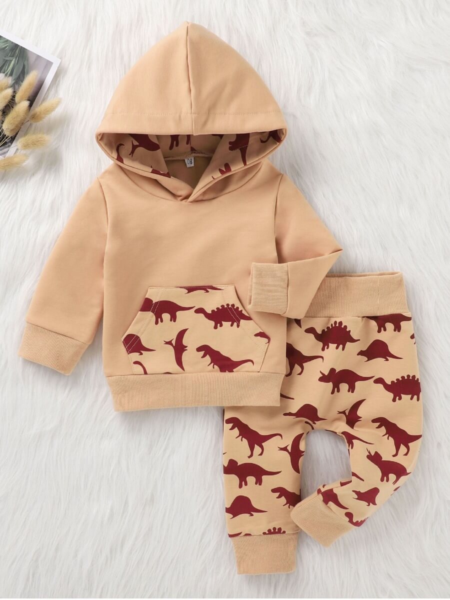 

Lovely Leisure Hooded Collar Cartoon Print Light Camel Boy Two-piece Pants Set