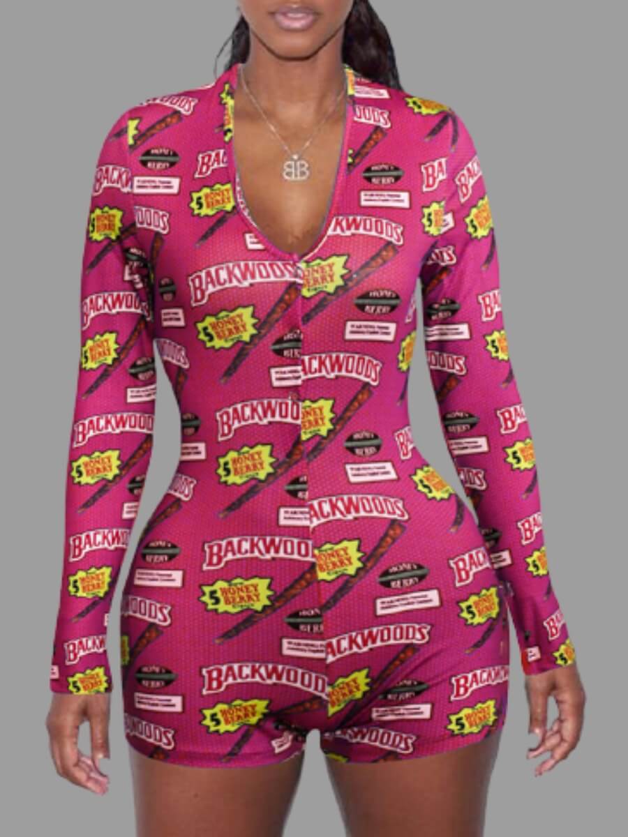 

Lovely Casual V Neck Letter Print Rose Red Sleepwear