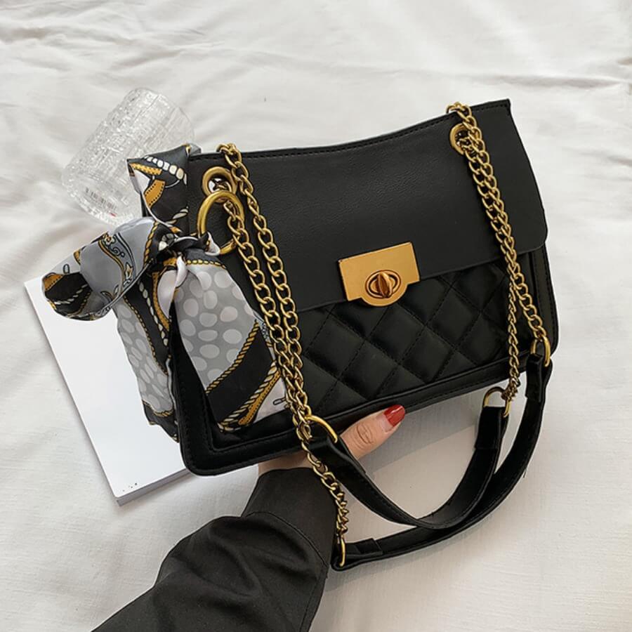 

Lovely Stylish Chain Strap Black Crossbody Bag