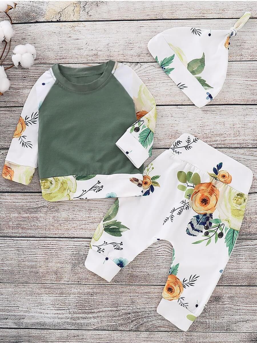 

Lovely Casual O Neck Plants Print White Girl Two-piece Pants Set